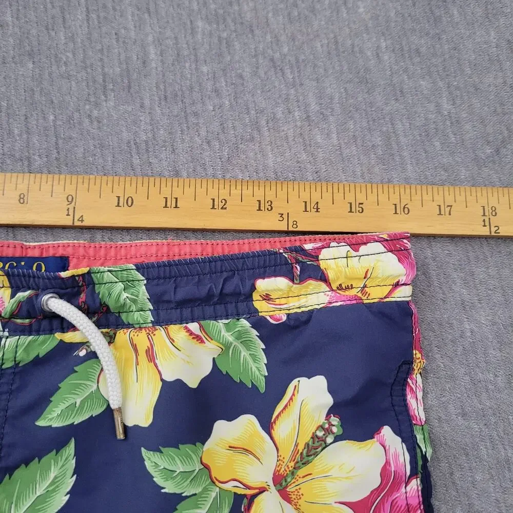Vintage 90s Polo Ralph Lauren Youth Hibiscus Board Swim Trunks Shorts Size 14-16